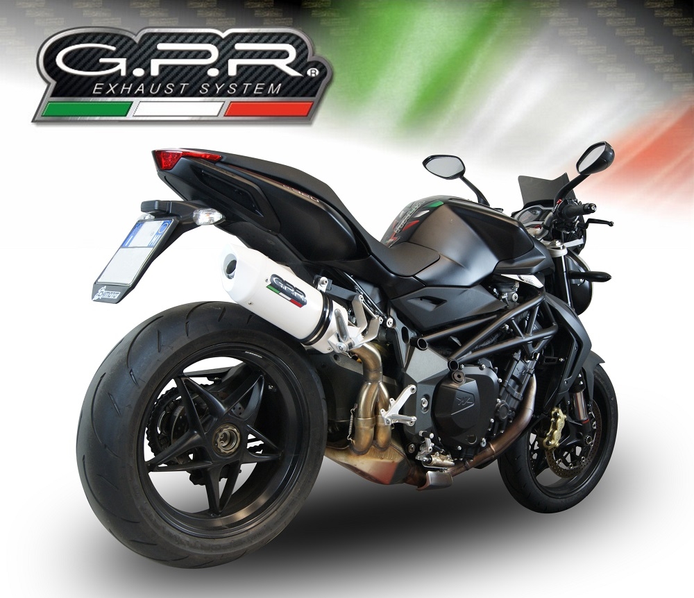 GPR pot echappement compatible avec  Mv Agusta Brutale 750 S 2000-2006, Albus Ceramic, Échappement légal, homologué,silencieux avec db killer amovible et tuyau de liaison spécifique 