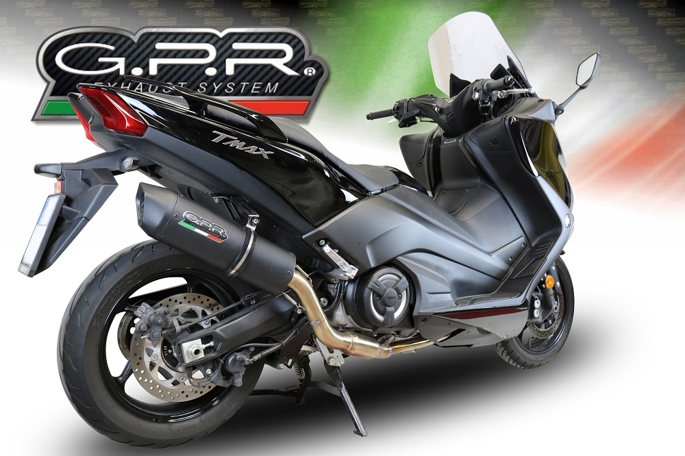 GPR pot echappement compatible avec  Yamaha T-Max 560 2020-2021, Furore Evo4 Nero, Homologué et légal, système d'échappement complet avec catalyseur et db killer amovible 