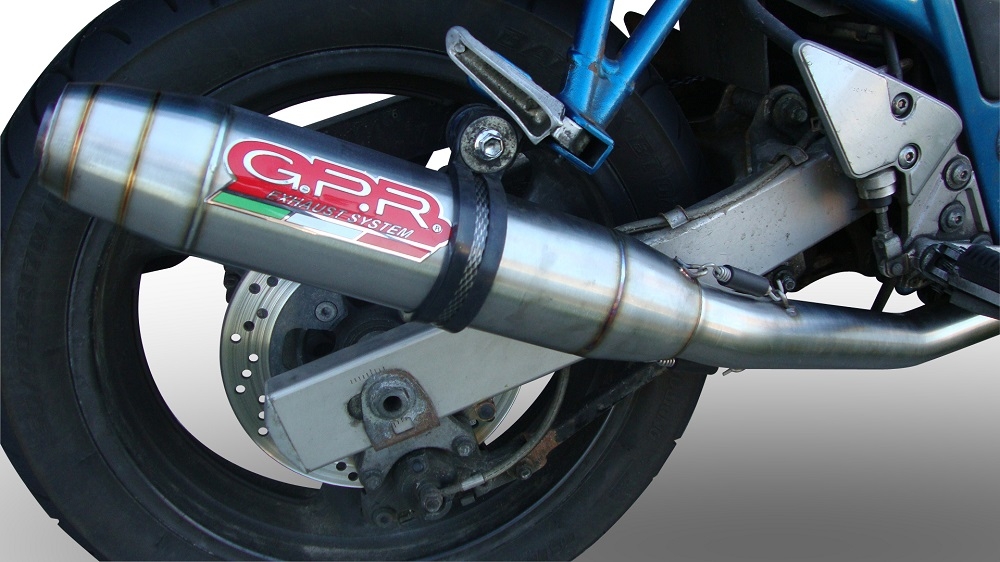 GPR pot echappement compatible avec  Suzuki Gsf 650 Bandit - S  2005-2006, Deeptone Inox, Échappement légal, homologué,silencieux avec db killer amovible et tuyau de liaison spécifique 