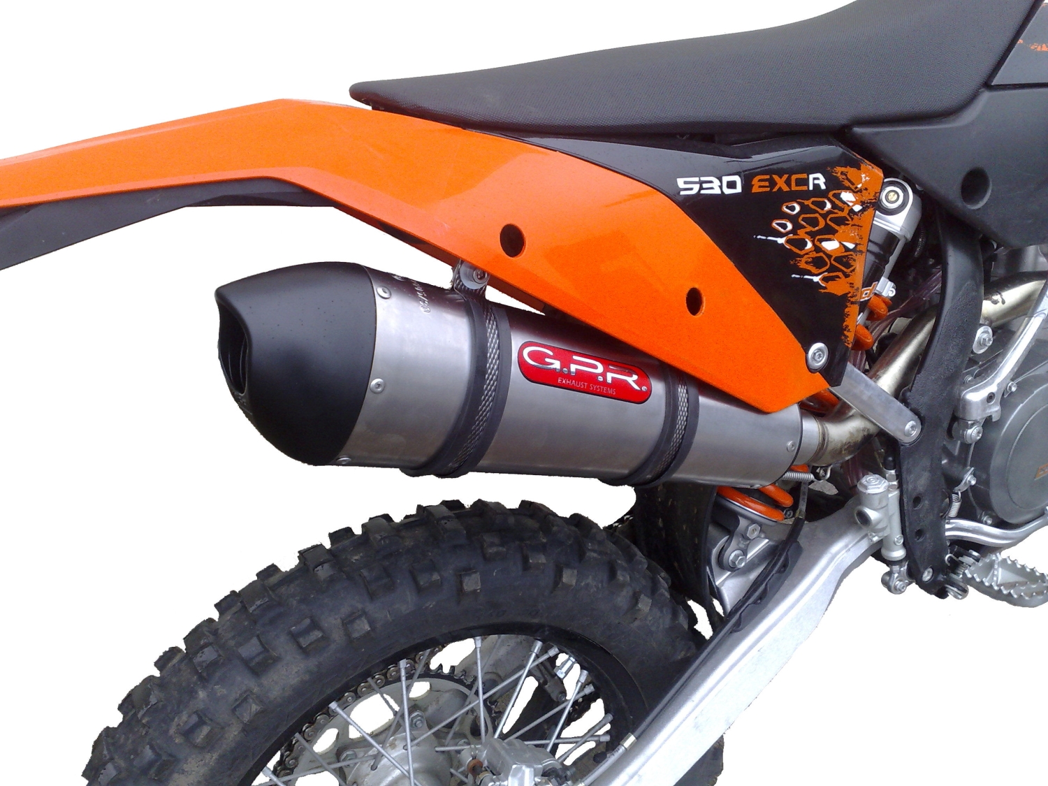 GPR pot echappement compatible avec  Ktm XC-F 350 2011-2015, Gpe Ann. titanium, Échappement légal, homologué,silencieux avec db killer amovible et tuyau de liaison spécifique 