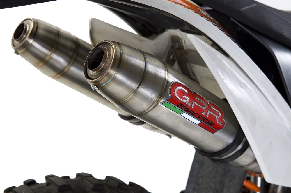 GPR pot echappement compatible avec  Ktm Freeride 350 4T 2012-2017, Deeptone Inox, Paire de pot d'échappement homologuées, livrées avec db killer amovible et raccords spécifiques 