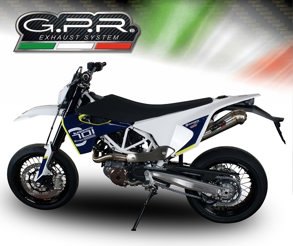 GPR pot echappement compatible avec  Husqvarna Supermoto 701 2015-2016, Powercone Evo, Échappement légal, homologué,silencieux avec db killer amovible et tuyau de liaison spécifique 