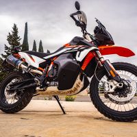 GPR pot echappement compatible avec  Ktm Adventure 890 2020-2024, Dual Poppy, Échappement légal, homologué,silencieux avec db killer amovible et tuyau de liaison spécifique 