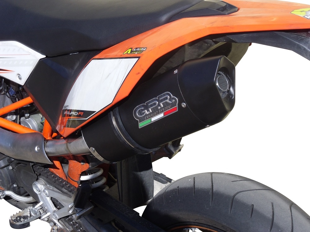 GPR pot echappement compatible avec  Ktm Smc 690 R 2007-2016, Furore Nero, Échappement légal, homologué,silencieux avec db killer amovible et tuyau de liaison spécifique 