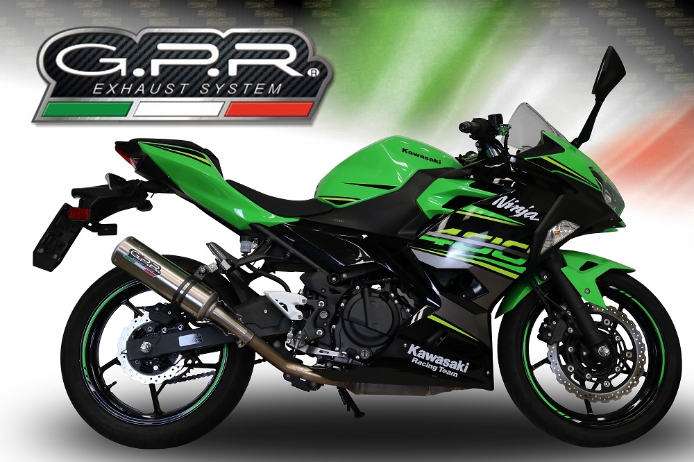 GPR pot echappement compatible avec  Kawasaki Ninja 400 2018-2022, M3 Inox , Pot echappement racing, ligne complet, fourni avec collecteur spécifique, article sans homologation 