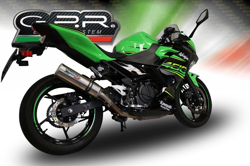 GPR pot echappement compatible avec  Kawasaki Ninja 400 2018-2022, M3 Inox , Pot echappement racing, ligne complet, fourni avec collecteur spécifique, article sans homologation 