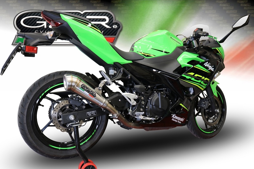 GPR pot echappement compatible avec  Kawasaki Ninja 400 2023-2024, Powercone Evo, Échappement légal, homologué,silencieux avec db killer amovible et tuyau de liaison spécifique 