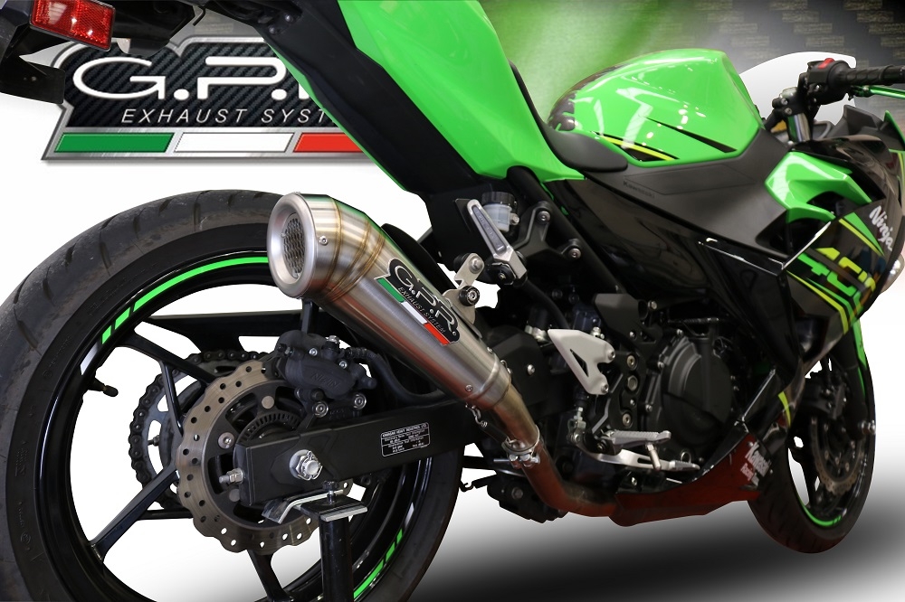 GPR pot echappement compatible avec  Kawasaki Ninja 400 2023-2024, Powercone Evo, Échappement légal, homologué,silencieux avec db killer amovible et tuyau de liaison spécifique 