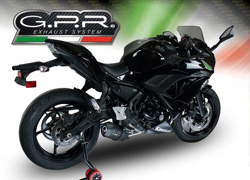 GPR pot echappement compatible avec  Kawasaki Ninja 650 2017-2020, Furore Nero, Homologué et légal, système d'échappement complet avec catalyseur et db killer amovible 