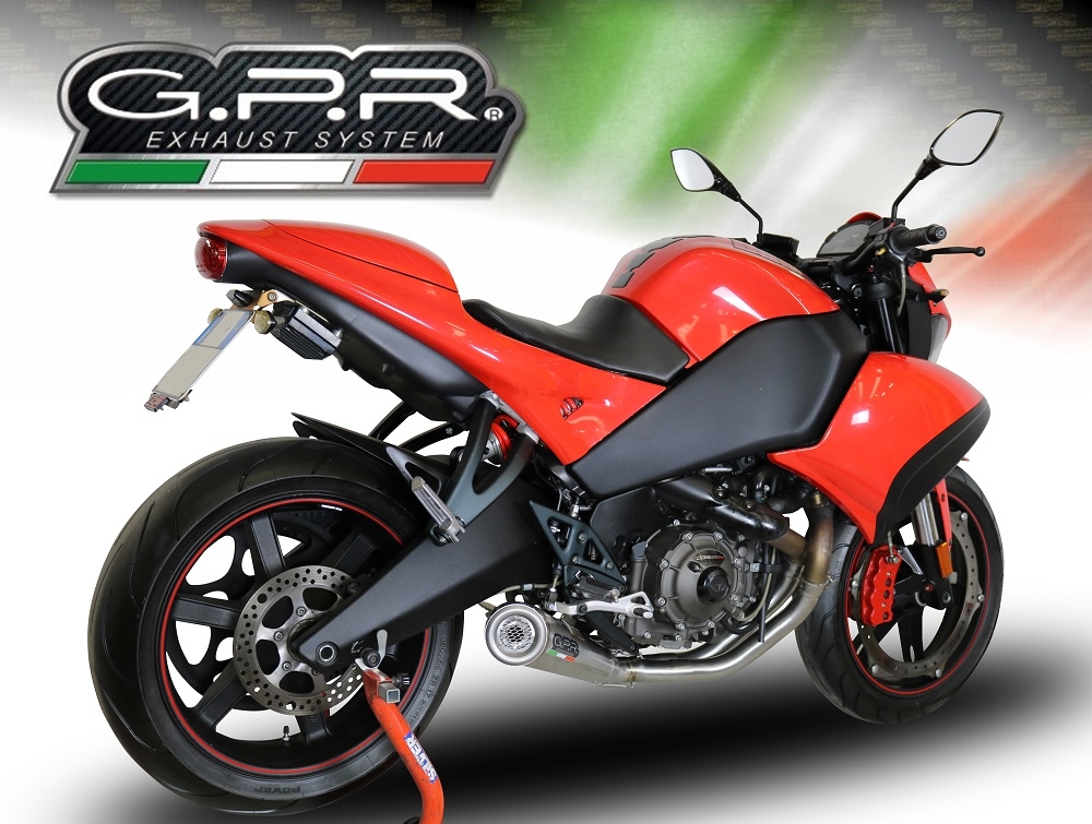 GPR pot echappement compatible avec  Buell 1125 R -CR 2005-2009, Powercone Evo, Pot échappement homologué et légal, silencieux avec mi-collecteur y db killer amovible 