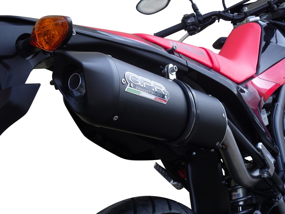 GPR pot echappement compatible avec  Honda Crf 250 M 2013-2016, Furore Nero, Échappement légal, homologué,silencieux avec db killer amovible et tuyau de liaison spécifique 