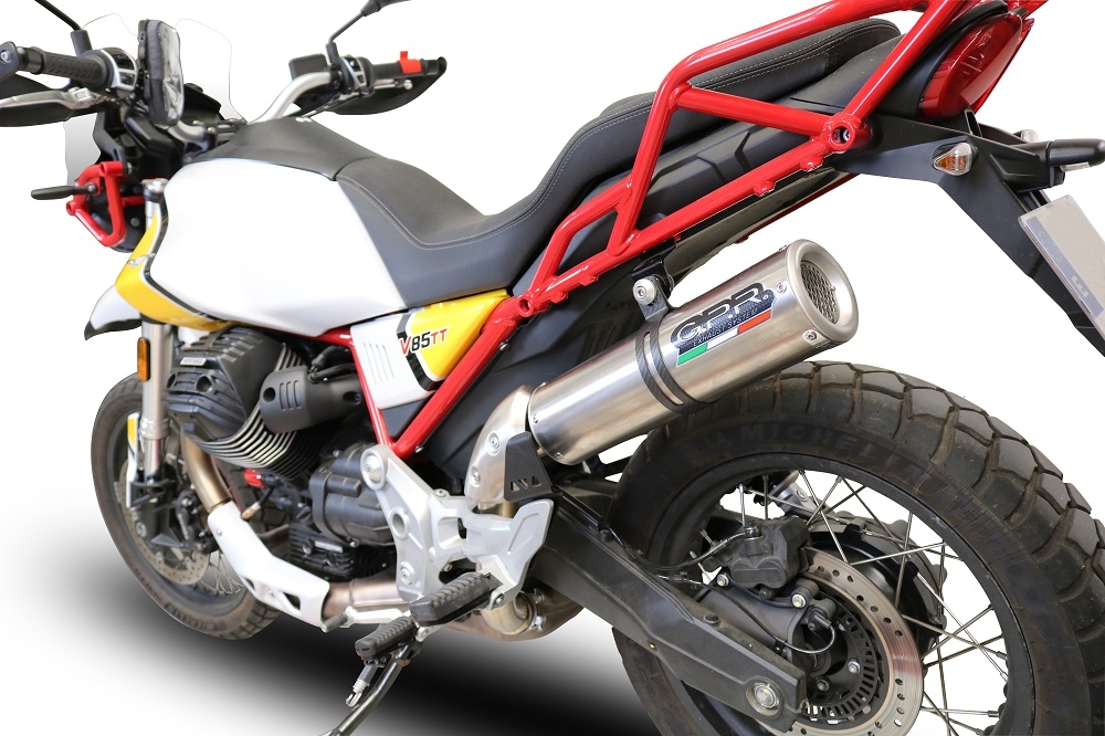 GPR pot echappement compatible avec  Moto Guzzi V85 TT 2021-2023, M3 Inox , Pot échappement racing, avec les tuyaux de liaison, article sans homologation 