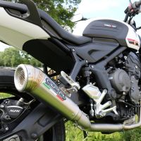 GPR pot echappement compatible avec  Triumph Trident 660 2021-2024, Powercone Evo, Homologué et légal, système d'échappement complet avec catalyseur et db killer amovible 