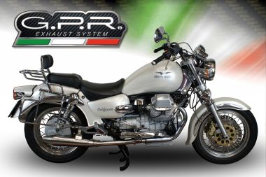 GPR pot echappement compatible avec  Moto Guzzi California 1100 Special-Stone-Sport-Ev-Alu 1997-2005, Vintacone, Paire de pot d'échappement homologuées, livrées avec db killer amovible, catalyseurs et raccords spécifiques 