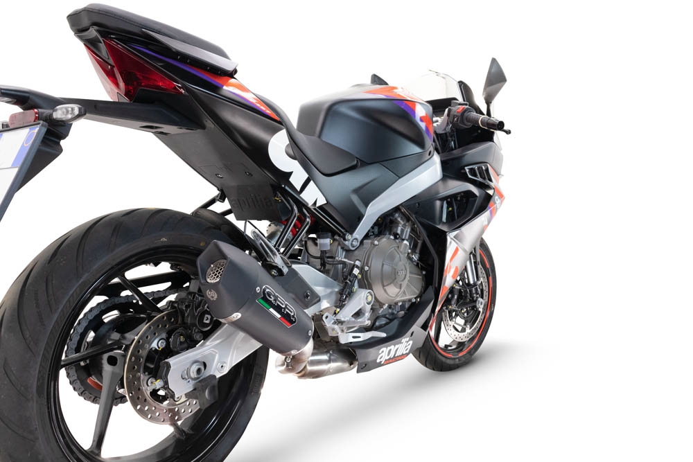 GPR pot echappement compatible avec  Aprilia RS 457 2024-2025, GP Evo4 Black Titanium, Homologué et légal, système d'échappement complet avec catalyseur et db killer amovible 