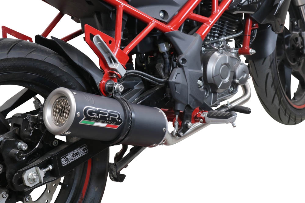 GPR pot echappement compatible avec  Benelli Bn 125 2018-2020, M3 Black Titanium, Homologué et légal, système d'échappement complet avec catalyseur et db killer amovible 