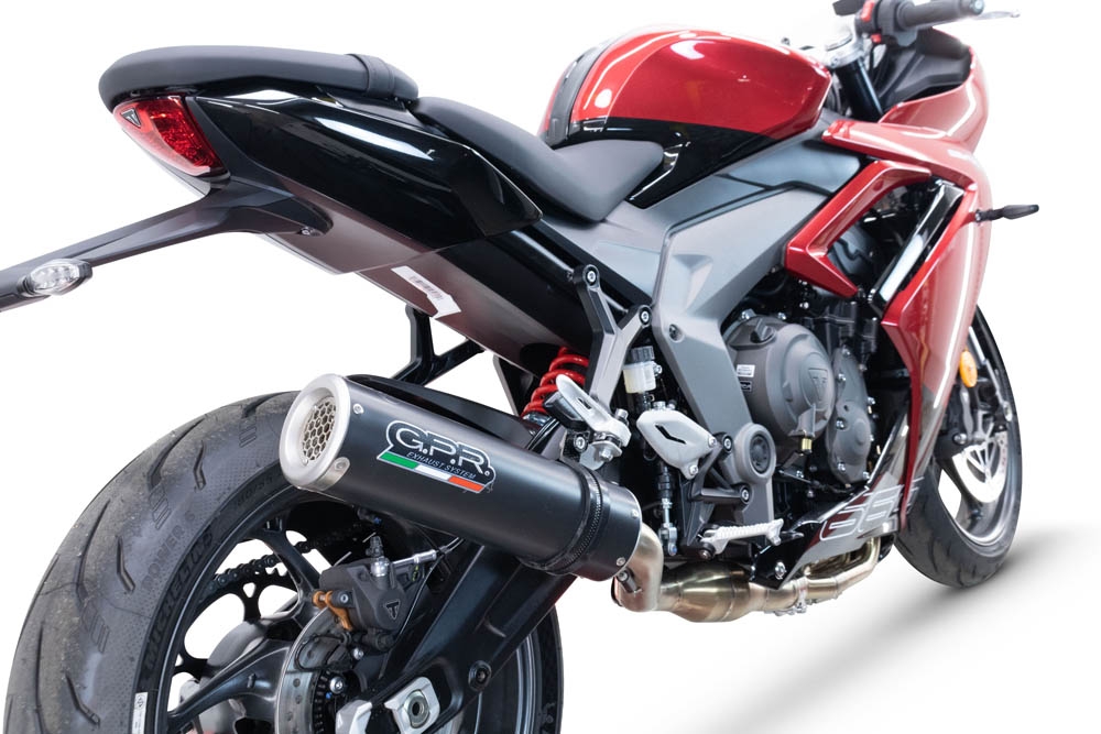 GPR pot echappement compatible avec  Triumph Daytona 660 2023-2025, M3 Black Titanium, Homologué et légal, système d'échappement complet avec catalyseur et db killer amovible 