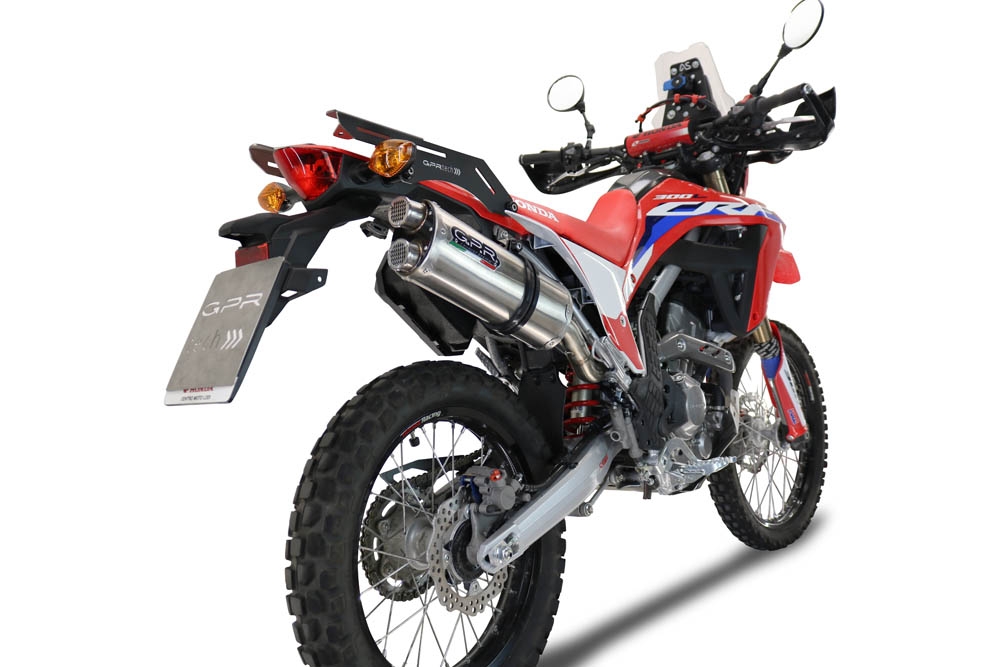 GPR pot echappement compatible avec  Honda Crf 300 L - Rally 2021-2024, Dual Inox, Pot Échappement slip-on homologué, légal, avec db killer amovible, tuyau de liaison et catalyseur 