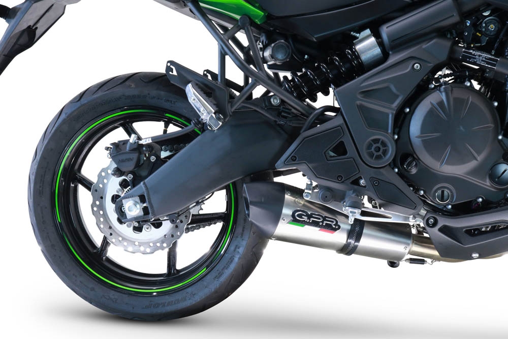 GPR pot echappement compatible avec  Kawasaki Versys 650 2015-2016, Gpe Ann. titanium, Homologué et légal, système d'échappement complet avec catalyseur et db killer amovible 