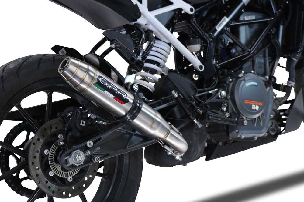 GPR pot echappement compatible avec  Ktm Duke 390 2021-2024, Deeptone Inox, Échappement légal, homologué,silencieux avec db killer amovible et tuyau de liaison spécifique 