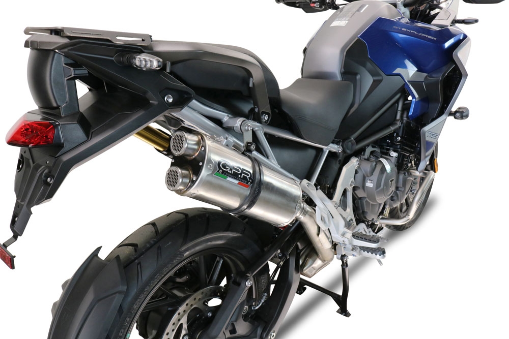 GPR pot echappement compatible avec  Triumph Tiger 1200 Gt - Rally 2022-2024, Dual Inox, Échappement légal, homologué,silencieux avec db killer amovible et tuyau de liaison spécifique 