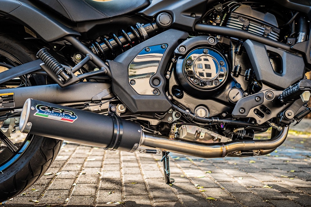 GPR pot echappement compatible avec  Kawasaki Vulcan 650 S 2014-2016, M3 Black Titanium, Homologué et légal, système d'échappement complet avec catalyseur et db killer amovible 