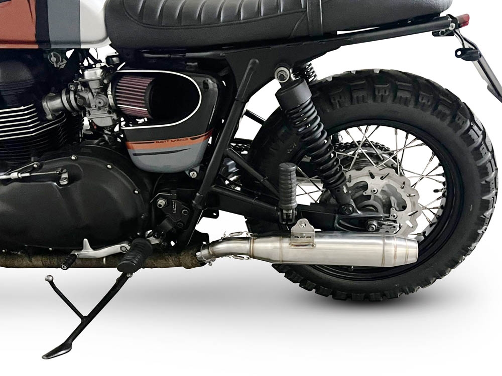 GPR pot echappement compatible avec  Triumph BONNEVILLE T100 2001-2014, Deeptone Inox, Paire de pot d'échappement homologuées, livrées avec db killer amovible et raccords spécifiques 