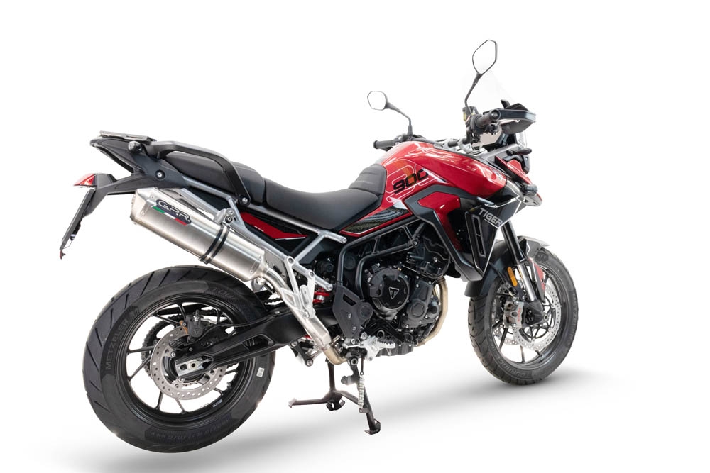 GPR pot echappement compatible avec  Triumph Tiger 900 GT / Pro / Rally Pro 2024-2025, Satinox , Échappement légal, homologué,silencieux avec db killer amovible et tuyau de liaison spécifique 